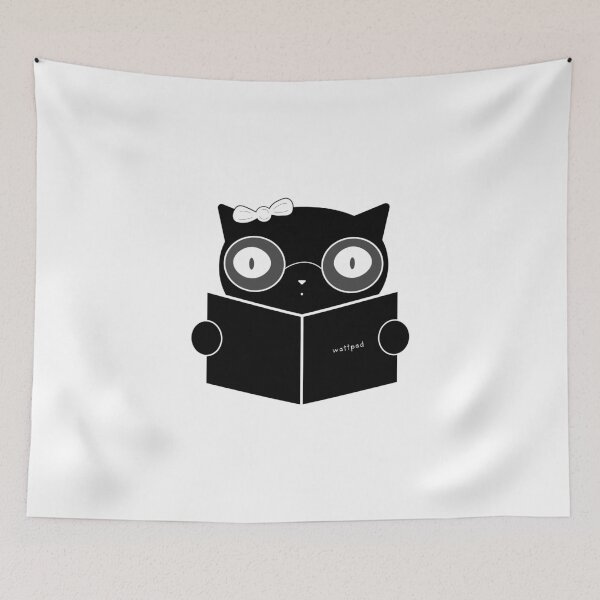 Item preview, cute girly cat reading a Wattpad story - Cat Illustration designed and sold by Crealice.