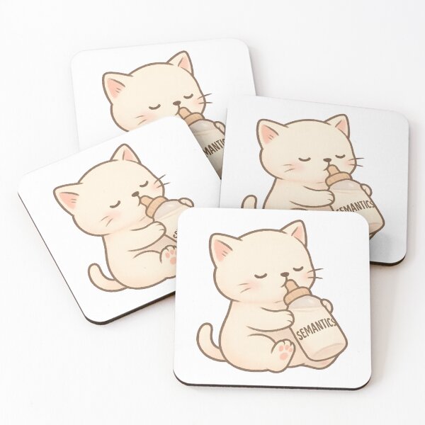 Item preview, Semantics Cat – Cute Linguistics Kitten Drinking Milk from a Bottle designed and sold by Nerd Romance Café.
