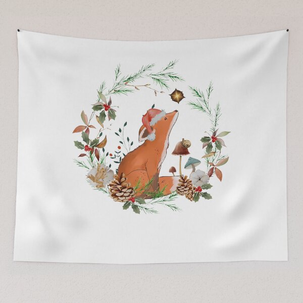 Item preview, Mushroom Fox Christmas Flower Botanical Floral designed and sold by AdellBridgett.