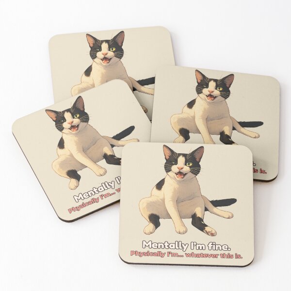 Item preview, Mentally I’m Fine Cat – Funny Relatable Tuxedo Cat Meme Illustration designed and sold by MagicMeow1.