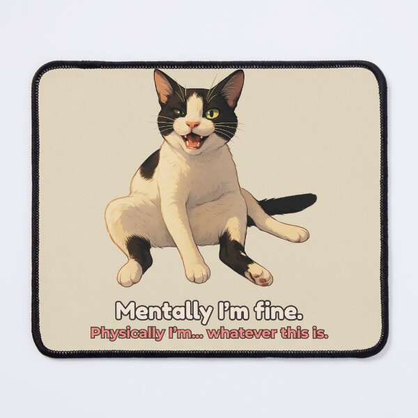 Item preview, Mentally I’m Fine Cat – Funny Relatable Tuxedo Cat Meme Illustration designed and sold by MagicMeow1.