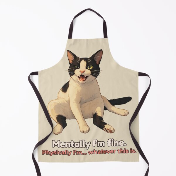 Item preview, Mentally I’m Fine Cat – Funny Relatable Tuxedo Cat Meme Illustration designed and sold by MagicMeow1.
