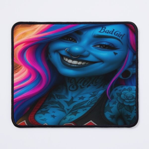 Item preview, Neon Punk Smurfette — Blue Bad Girl with AC/DC Tank & Glow Hair designed and sold by LINGLYPHIX.