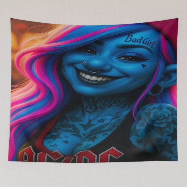Item preview, Neon Punk Smurfette — Blue Bad Girl with AC/DC Tank & Glow Hair designed and sold by LINGLYPHIX.