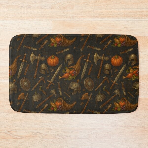 Item preview, D&D Thanksgiving Gear Seamless Pattern – Fantasy Feast & Warrior Weapons designed and sold by AlcheArtsStudio.