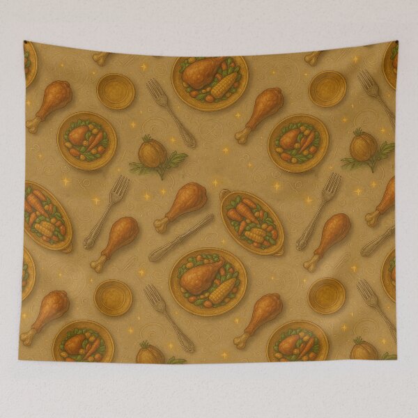 Item preview, Thanksgiving Feast Dinner Seamless Pattern – Cozy Autumn Table Spread designed and sold by AlcheArtsStudio.