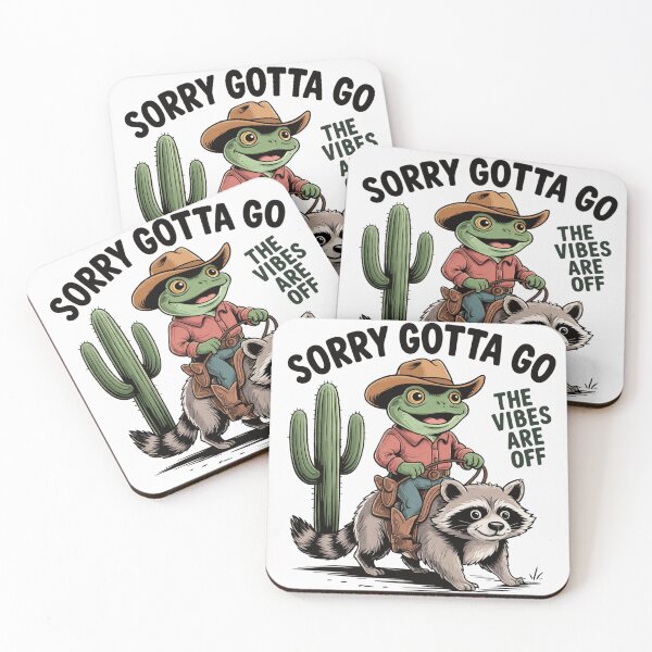 Item preview, Sorry Gotta Go The Vibes Are Off Frog Cowboy Riding Raccoon Funny Cartoon Western Meme designed and sold by Printsouf.