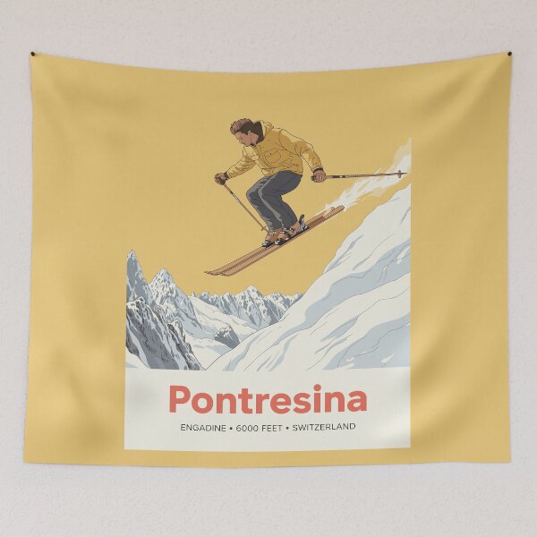 Item preview, Pontresina Vintage Ski Poster – Retro Swiss Alps Winter Sports Wall Art designed and sold by paulo silveira.