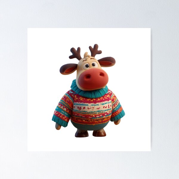 Item preview, Cute Christmas Moose in Colorful Knitted Sweater – Cozy Holiday Art designed and sold by Hakubiya.