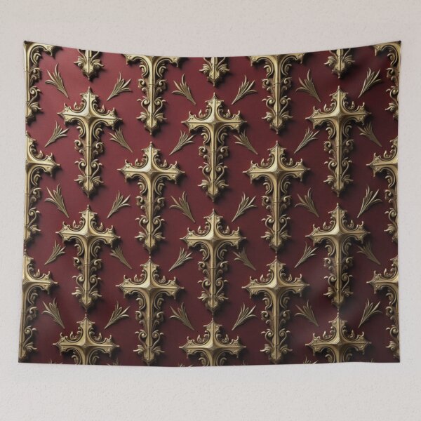 Item preview, Baroque Filigree Moiré Seamless Pattern | Ornate Christian Cross Repeat Design designed and sold by ebocraft.