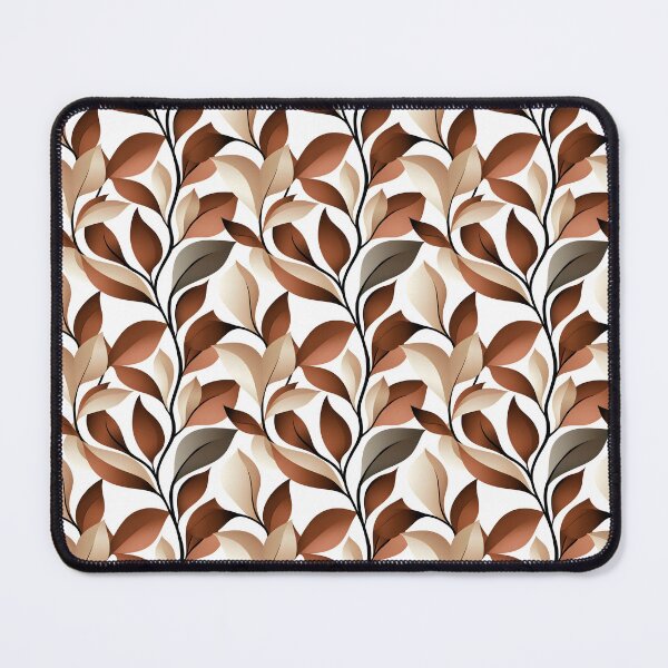 Item preview, The image displays a striking seamless pattern showcasing stylized leaves in shades of brown and beige on a white backdrop, connected by delicate black branches. designed and sold by rujlaphusstudio.