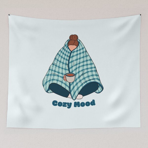 Item preview, Cozy Girl Wrapped in Plaid Blanket Holding Warm Drink Illustration.  designed and sold by Shiningsticker8.