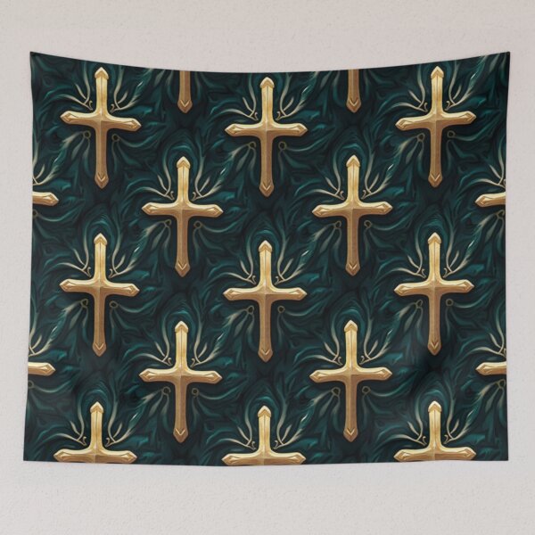 Item preview, Water Cross Moiré Pattern | Teal Gold Spiritual Wave Design Repeat designed and sold by ebocraft.