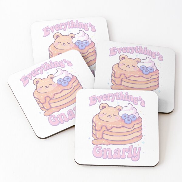 Item preview, Kawaii Y2K Teddy Bear Pancake Stack with “Everything’s Gnarly” Pink Wavy Text designed and sold by OsasChild.