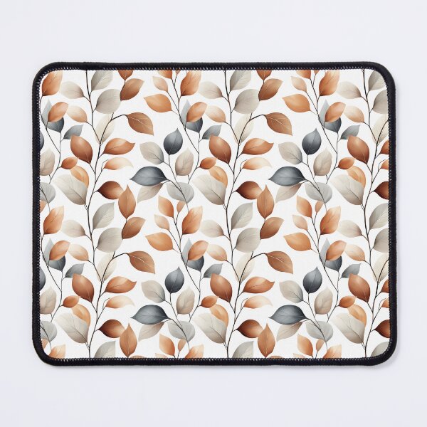Item preview, The artwork features a pattern of brown, beige, and gray leaves on thin stems against a bright white backdrop, showcasing a clean botanical aesthetic. designed and sold by rujlaphusstudio.