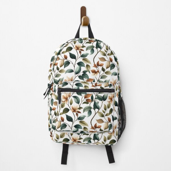 Item preview, The image displays a seamless pattern featuring artful botanical elements with stylized leaves and blossoms in a palette of muted earth tones against a clean white backdrop. designed and sold by rujlaphusstudio.