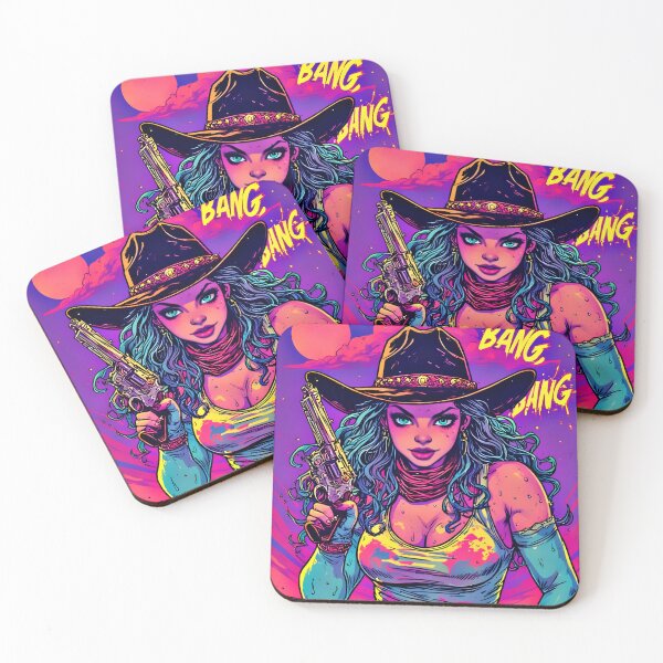 Item preview, Bang Bang Neon Outlaw Cowgirl – Retro Comic Psychedelic Pop designed and sold by Neer arts.