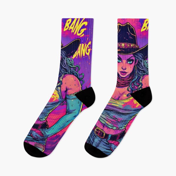 Item preview, Bang Bang Neon Outlaw Cowgirl – Retro Comic Psychedelic Pop designed and sold by Neer arts.