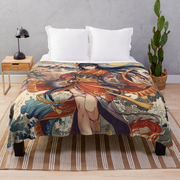 Item preview, Red & Black Sakura Goddess – Anime Ukiyo-e Fantasy with Waves, Mount Fuji & Spirit Companion designed and sold by Vandy Fullam.