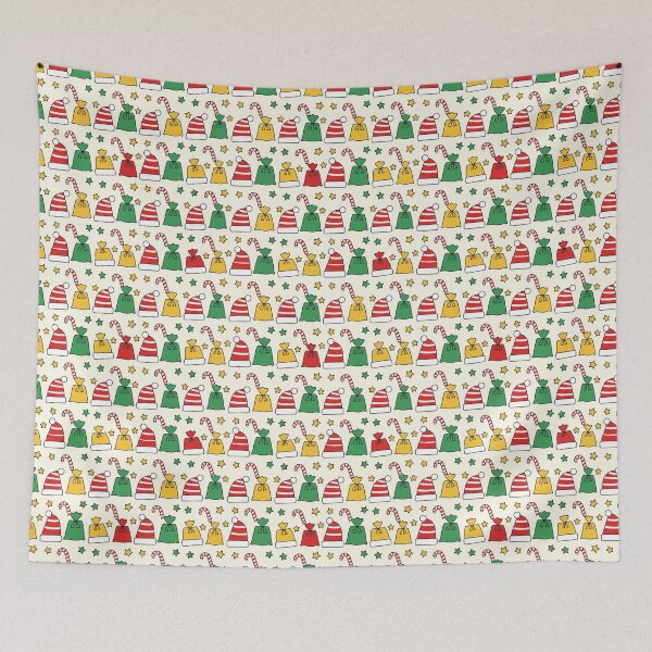 Item preview, Seamless pattern featuring Santa hats, gift bags, stars designed and sold by Meemaart.