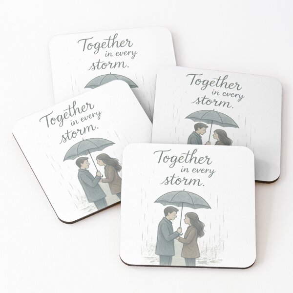 Item preview, Together in Every Storm – Romantic Couple Under Umbrella Illustration designed and sold by Wizdem Artworkz.