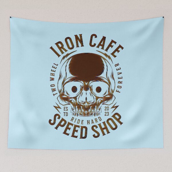 Item preview, Iron Cafe Speed Shop Skull – Vintage Biker Emblem designed and sold by creativerooney.