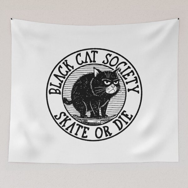 Item preview, Black Cat Society: Skate or Die - Grumpy Punk Feline Skateboard Design designed and sold by sXe-art.