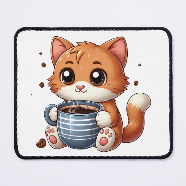 Item preview, Cute Orange Cat with Coffee Mug – Kawaii Kitten Coffee Lover Art designed and sold by Lulunza.