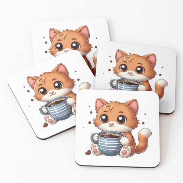 Item preview, Cute Orange Cat with Coffee Mug – Kawaii Kitten Coffee Lover Art designed and sold by Lulunza.