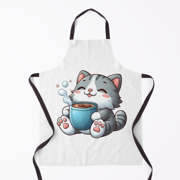 Item preview, Happy Grey Cat with Hot Coffee – Cute Kawaii Kitten Cafe Art designed and sold by Lulunza.