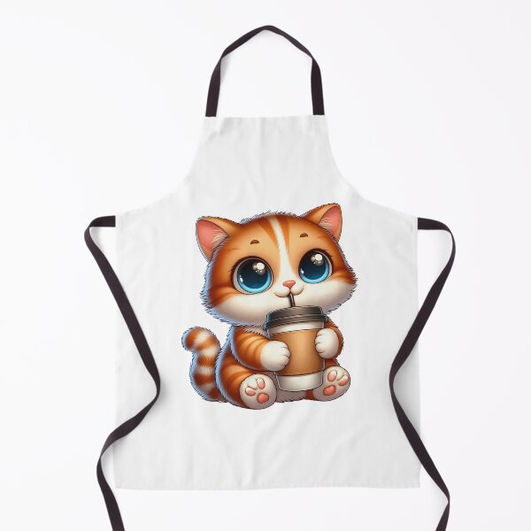 Item preview, Adorable Kitten Drinking Coffee – Cute Orange Cat Barista Art designed and sold by Lulunza.