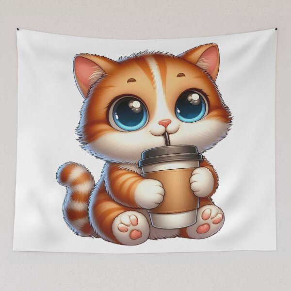 Item preview, Adorable Kitten Drinking Coffee – Cute Orange Cat Barista Art designed and sold by Lulunza.