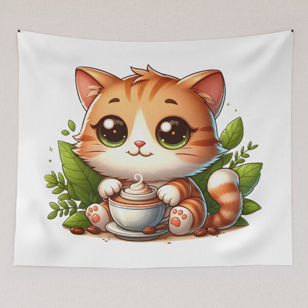 Item preview, Cute Cat with Cappuccino – Cozy Cafe Kitten Nature Aesthetic designed and sold by Lulunza.