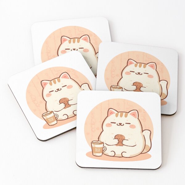 Item preview, Chubby Café Cat Holding a Tiny Bread Loaf – Soft Pastel Japanese Style designed and sold by SlowDayFriends.