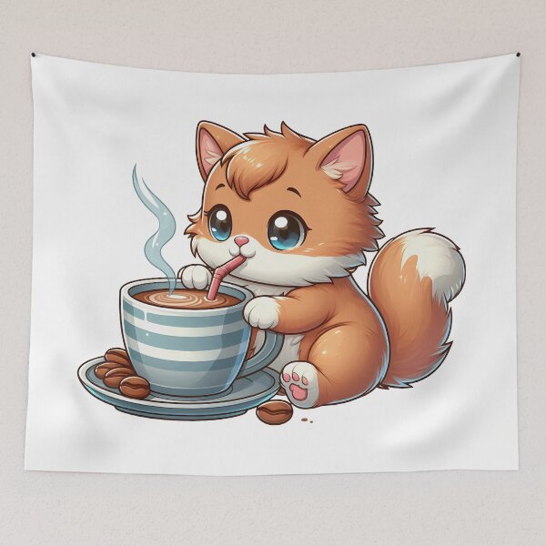 Item preview, Cute Kitten Sipping Coffee – Cozy Kawaii Cat Coffee Art designed and sold by Lulunza.