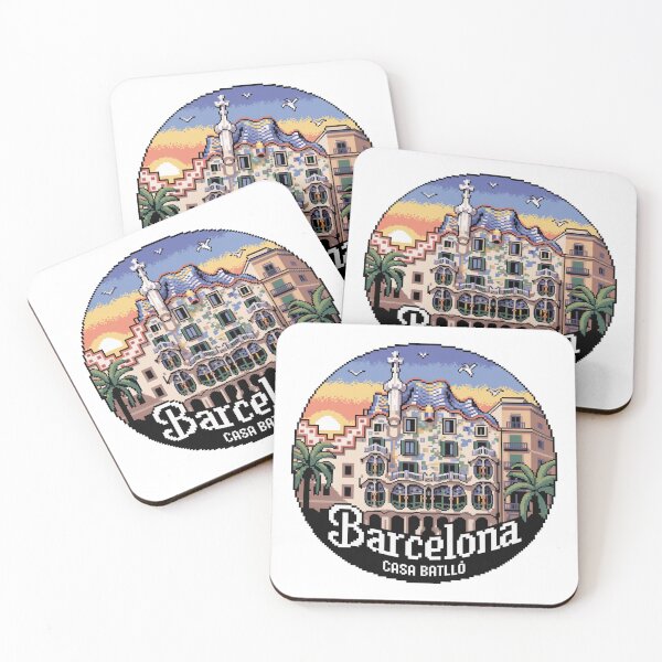 Item preview, Barcelona Casa Batlló Pixel Art – Vintage City Sunset Travel Design designed and sold by CircinusStore.