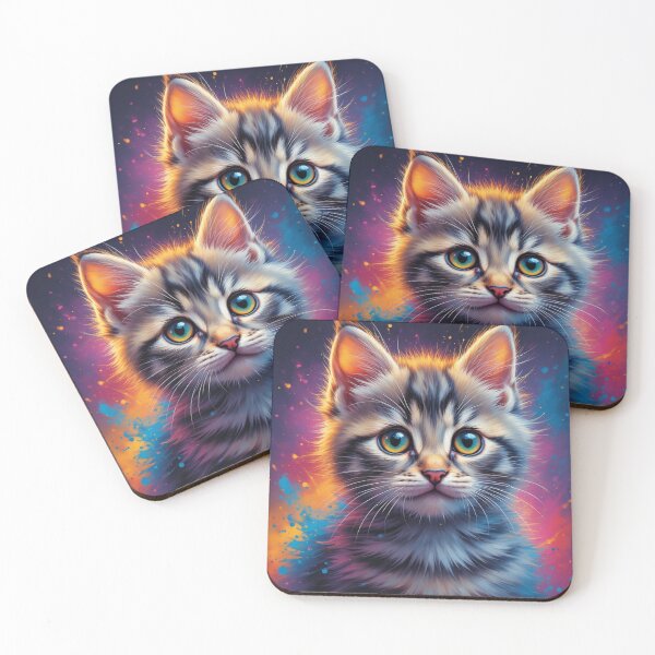 Item preview, Colorful Painted Kitten Portrait – Vibrant Artistic Cat Art designed and sold by SweetRossel.