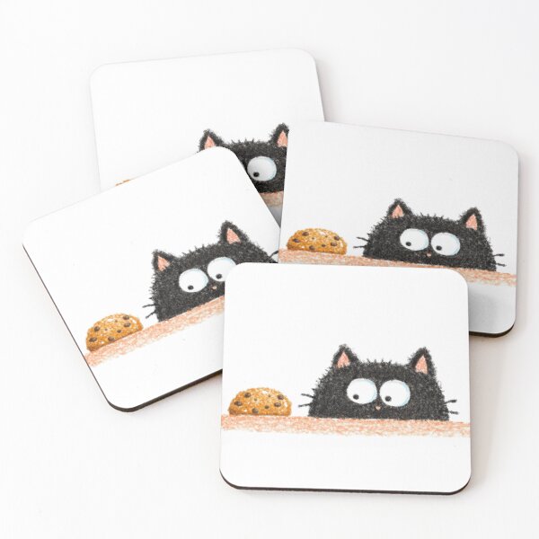 Item preview, Fuzzy Black Cat and Cookie – Soft Pastel Illustration designed and sold by LittleSmileLab.