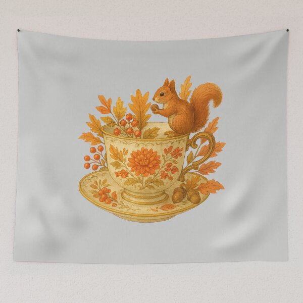 Item preview, Fall Squirrel Tea Cup Vintage Autumn Art designed and sold by freackly.