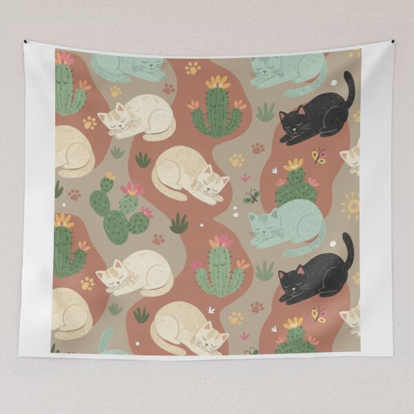Item preview, Earth and Turquoise Pattern: Bohemian Dream with Sleeping Cats and Cactus designed and sold by JerboT-shirt.