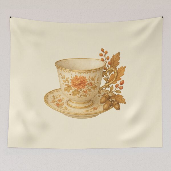 Item preview, Autumn Tea Cup Vintage Fall Floral Art designed and sold by freackly.