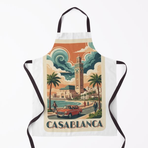 Item preview, Casablanca Morocco Vintage Postcard | Retro Art of Hassan II Mosque and Red Petit Taxi | Classic Moroccan Travel Illustration designed and sold by Zouak.