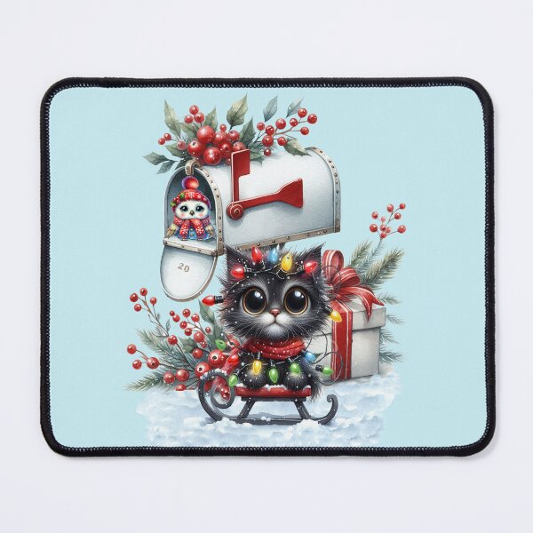 Item preview, Cute big eyed kitten on a sledge in the snow, christmas fun designed and sold by LoneAngel.