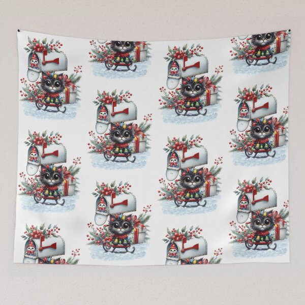 Item preview, Cute big eyed kitten on a sledge in the snow, christmas fun designed and sold by LoneAngel.