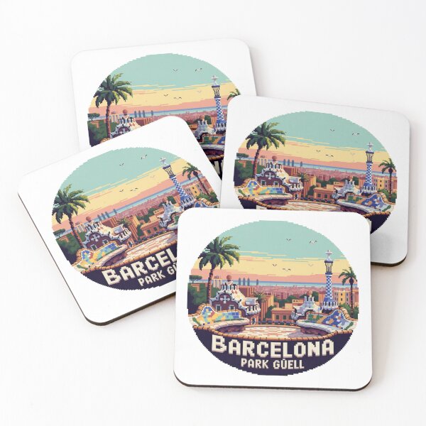 Item preview, Barcelona Park Güell Pixel Art – Retro Cityscape with Gaudí Mosaic View designed and sold by CircinusStore.