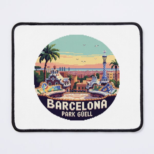 Item preview, Barcelona Park Güell Pixel Art – Retro Cityscape with Gaudí Mosaic View designed and sold by CircinusStore.