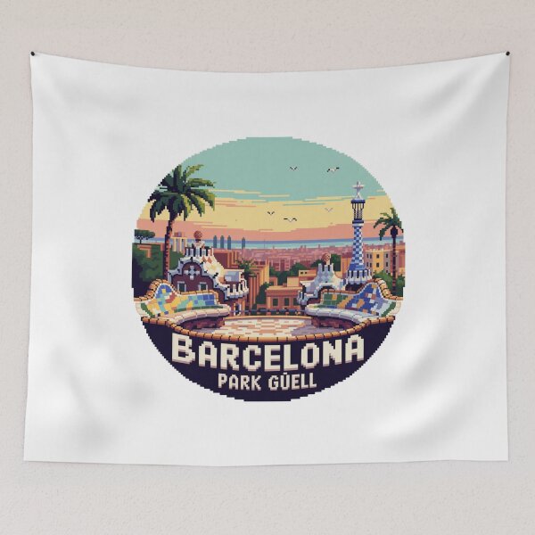 Item preview, Barcelona Park Güell Pixel Art – Retro Cityscape with Gaudí Mosaic View designed and sold by CircinusStore.
