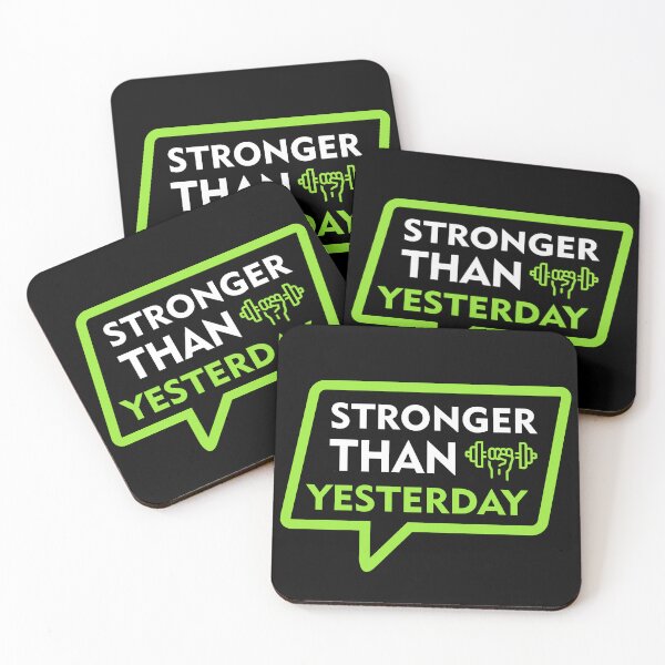 Item preview, Stronger Than Yesterday - Neon Green Dialog Box with Dumbbell Fist Gym Art designed and sold by WelSol.