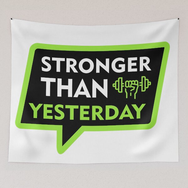 Item preview, Stronger Than Yesterday - Neon Green Dialog Box with Dumbbell Fist Gym Art designed and sold by WelSol.