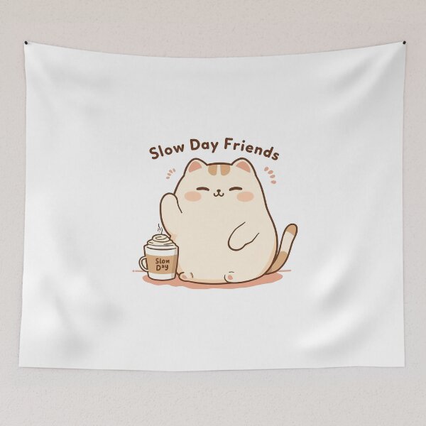 Item preview, Gentle Waving Café Cat – Cozy Pastel Mascot Art designed and sold by SlowDayFriends.
